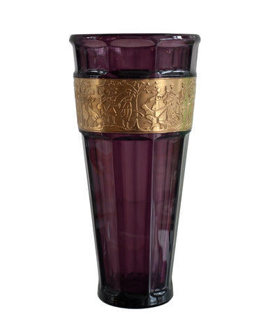 ANTIQUE MOSER AMETHYST VASE WITH GILDED FRIEZE
