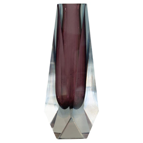 MID CENTURY MURANO "SOMMERSO" VASE IN CLEAR AND PURPLE BY FLAVIO POLI