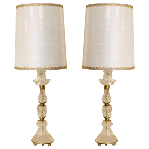 CONTEMPORARY PAIR OF BRONZE & ROCK CRYSTAL LAMPS