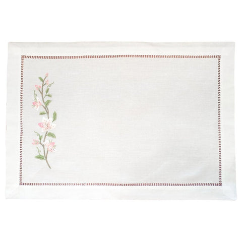 SET OF 12 LINEN PLACEMATS WITH EMBROIDERED PINK LILIES