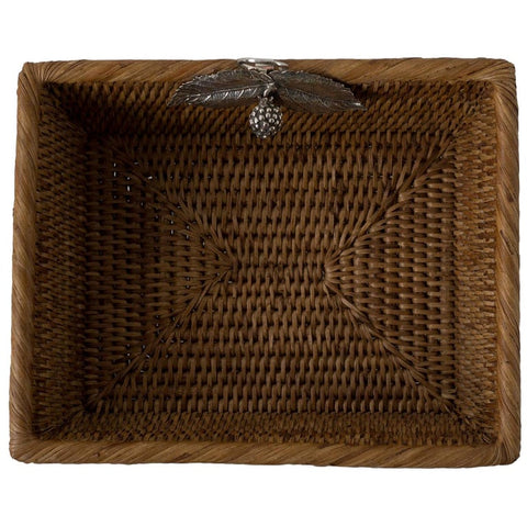 MEDIUM RATTAN RECTANGULAR BASKET WITH 925 STERLING SILVER LEAVES AND A BERRY