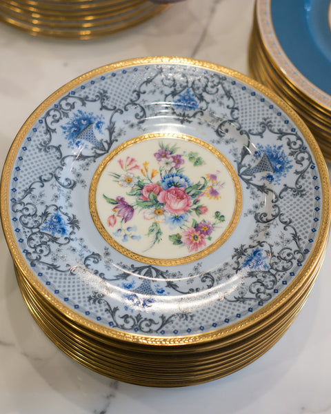 ANTIQUE SET OF 10 BLUE LIMOGES DISHES FOR CALDWELL