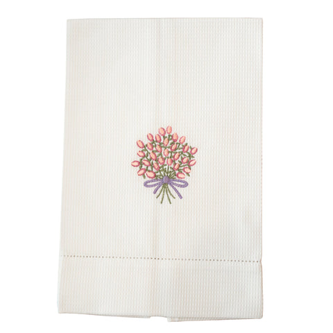 COTTON GUEST TOWEL EMBROIDERED WITH A BUNCH OF PINK FLOWERS
