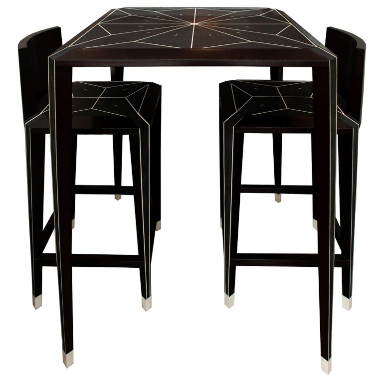 SHAGREEN BLACK BAR TABLE & 3 CHAIRS