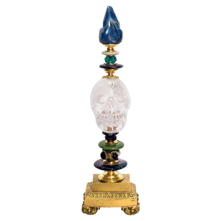 CONTEMPORARY SEMI-PRECIOUS STONE & ROCK CRYSTAL SKULL OBJET, DUPONT