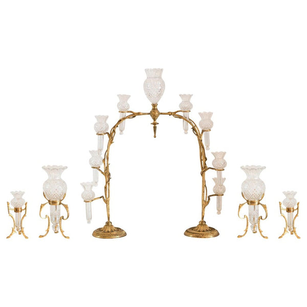 ANTIQUE BACCARAT BRASS & CUT CRYSTAL CENTERPIECE