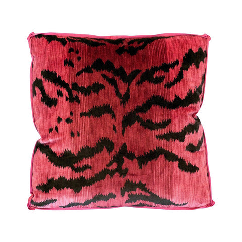 STUDIO MAISON NURITA BOX PILLOW IN BEVILACQUA PINK TIGER VELVET WITH SATIN TRIM