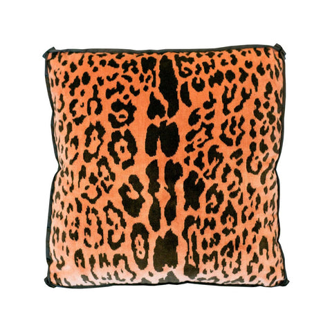 PAIR OF STUDIO MAISON NURITA BOX PILLOW IN BEVILACQUA CORAL LEOPARD VELVET WITH SATIN TRIM