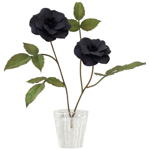 SMALL BLACK PORCELAIN ROSEBUSH