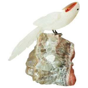 CONTEMPORARY ROCK CRYSTAL BIRD ON A QUARTZ BASE
