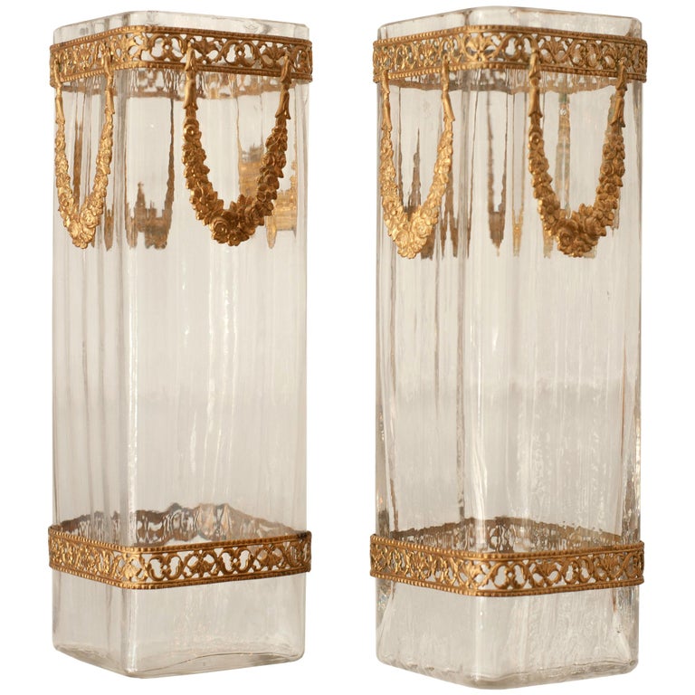 ANTIQUE FRENCH PAIR OF GILT VASES WITH ORMOLU