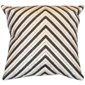BLACK & SILVER WOVEN LEATHER & SUEDE PILLOW