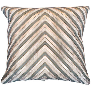 GREY & SILVER WOVEN LEATHER & SUEDE PILLOW