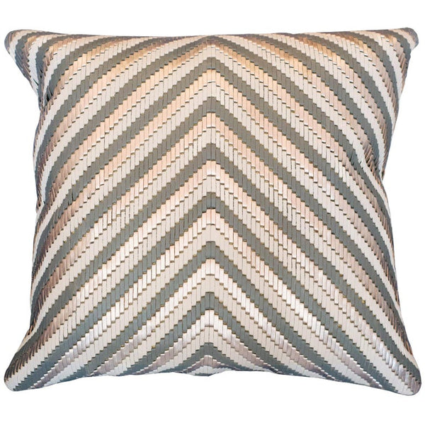 GREY & SILVER WOVEN LEATHER & SUEDE PILLOW
