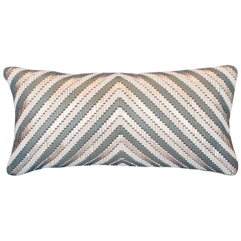 GREY & SILVER WOVEN LEATHER & SUEDE PILLOW