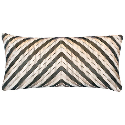 BLACK & SILVER WOVEN LEATHER & SUEDE PILLOW