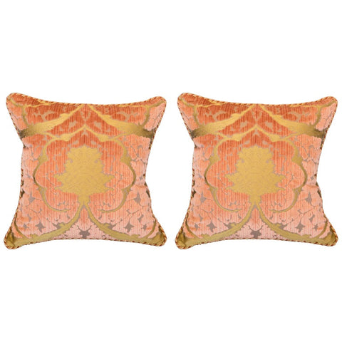 PAIR OF BEVILACQUA PINK & GOLD SILK VELVET PILLOW