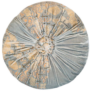 ROUND BLUE & GOLD VELVET PILLOW