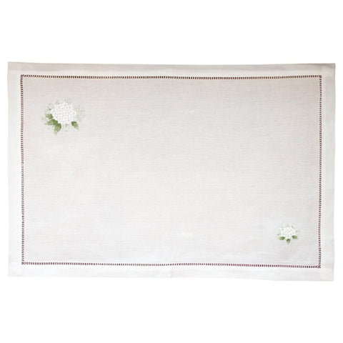 SET OF 12 LINEN PLACEMATS WITH EMBROIDERED WHITE MIMOSAS