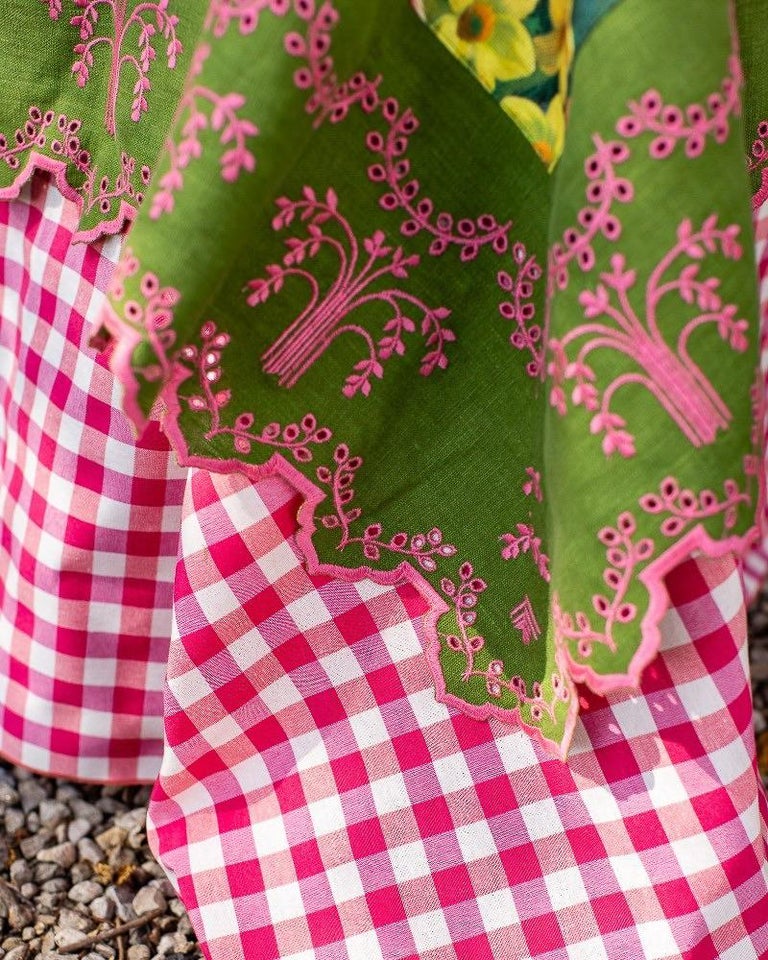 CONTEMPORARY MULTICOLOUR LINEN TABLECLOTH WITH EMBROIDERED BORDER - 6' X 13'