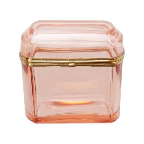 ANTIQUE PEACH CRYSTAL BOX WITH BRONZE HARDWARE