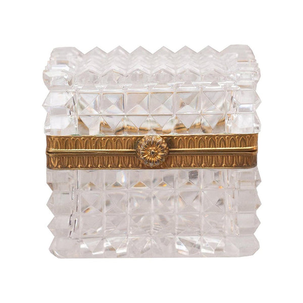 ANTIQUE CUT CRYSTAL BOX WITH BRONZE MOUNTS