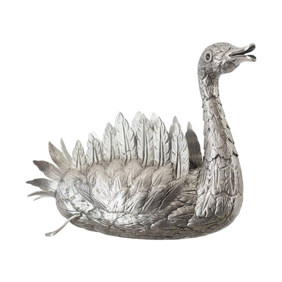A CONTEMPORARY HAND CHASED 925 STERLING SILVER SWAN