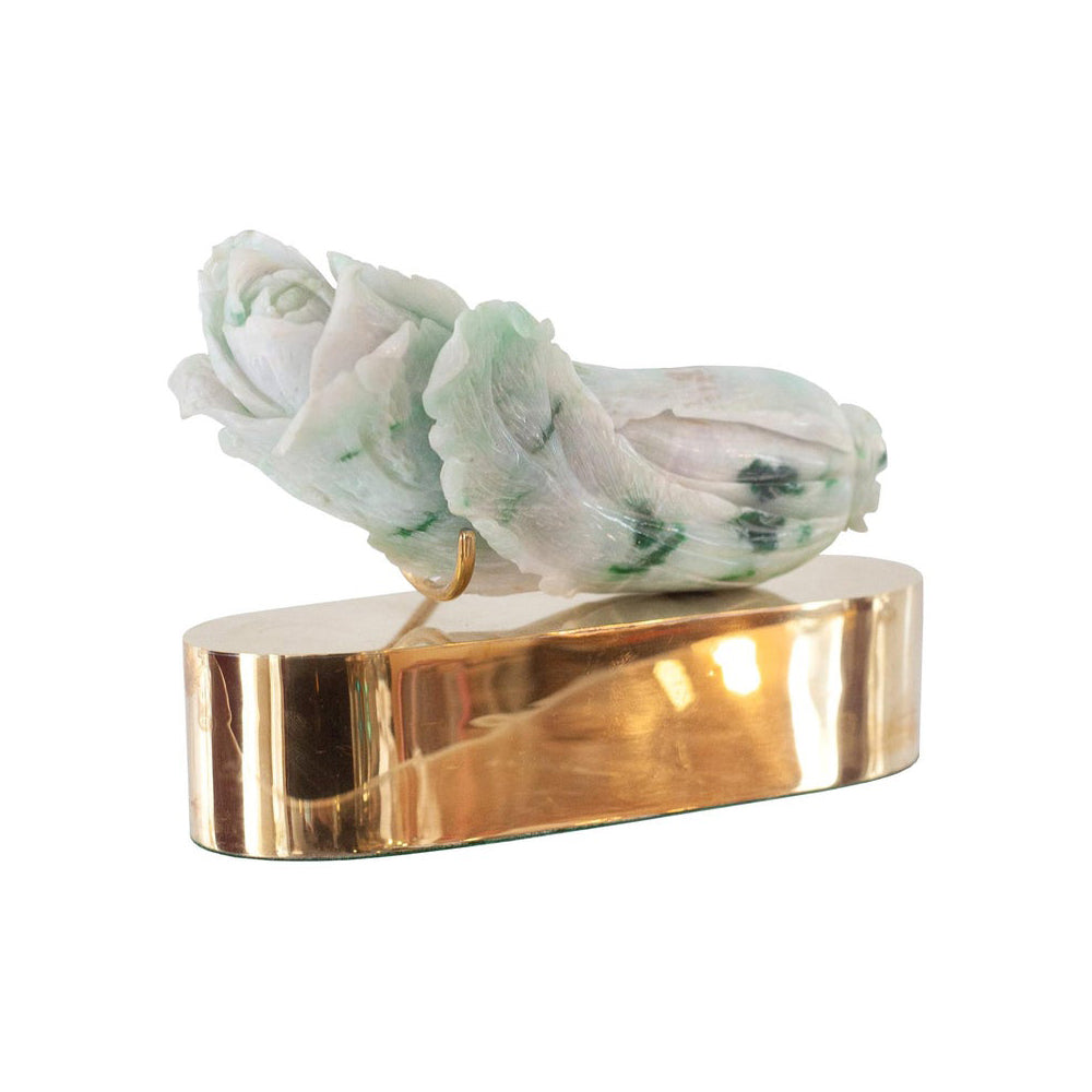 ANTIQUE CARVED JADE CABBAGE ON A CUSTOM BRASS BASE