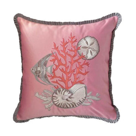 PAIR OF EMBROIDERED SILK SATIN PILLOW WITH SHELLS