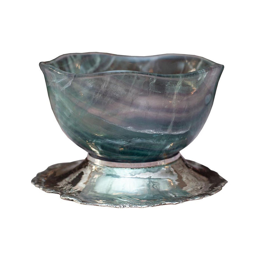 A CONTEMPORARY FLUORITE BOWL ON A 925 STERLING SILVER BASE