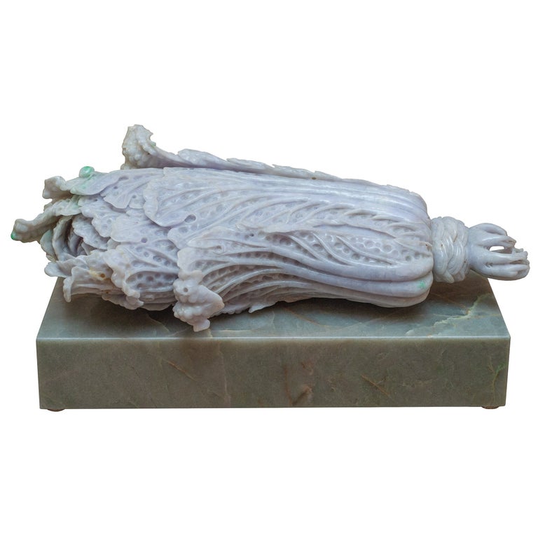 STUDIO MAISON NURITA ANTIQUE CARVED JADE CABBAGE ON A CUSTOM MARBLE BASE