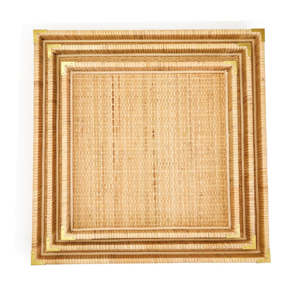 CONTEMPORARY SET OF THREE WOVEN RATTAN SQUARE TRAYS