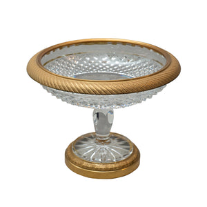ANTIQUE FRENCH CUT CRYSTAL AND BRONZE TAZZA / COMPOTE