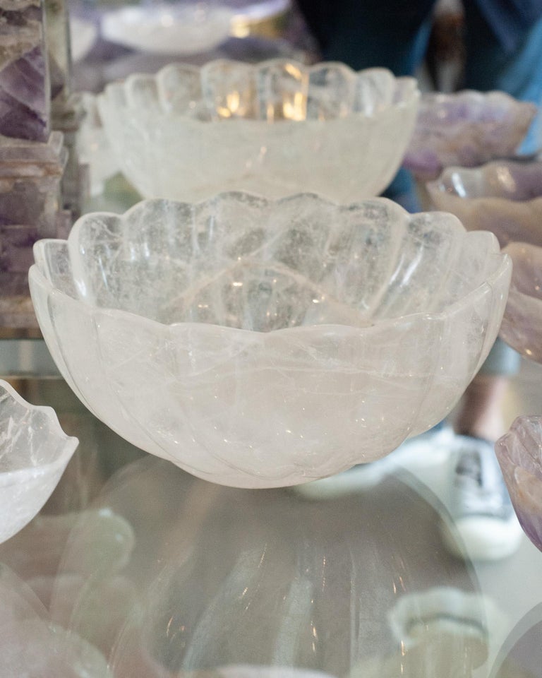 CONTEMPORARY LARGE SCALE SCALLOPED ROCK CRYSTAL BOWL WITH FOOT