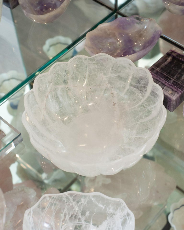 CONTEMPORARY LARGE SCALE SCALLOPED ROCK CRYSTAL BOWL WITH FOOT