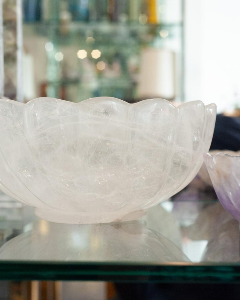 CONTEMPORARY LARGE SCALE SCALLOPED ROCK CRYSTAL BOWL WITH FOOT