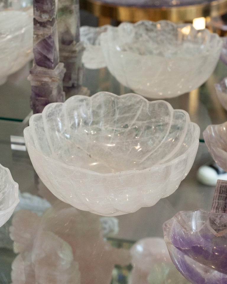 CONTEMPORARY LARGE SCALE SCALLOPED ROCK CRYSTAL BOWL WITH FOOT