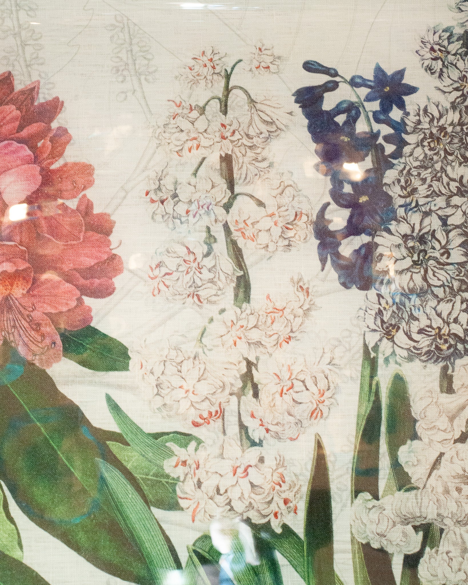 CONTEMPORARY LARGE ACRYLIC SERVING TRAY WITH FLORAL PRINTED CAPTURED LINEN