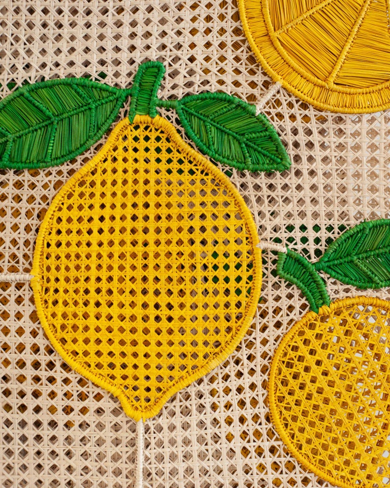 CONTEMPORARY SET OF 8 HANDWOVEN RATTAN LEMONS PLACEMATS