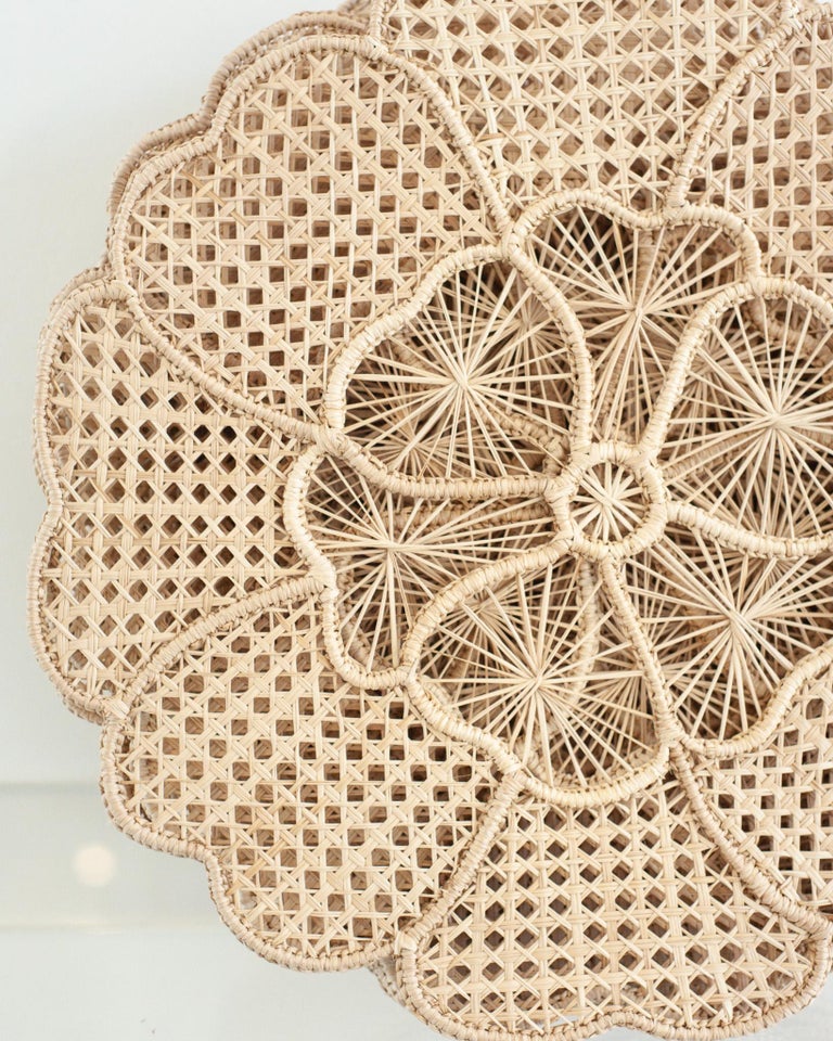 CONTEMPORARY SET OF 12 HANDWOVEN NATURAL RATTAN FLOWER PLACEMATS