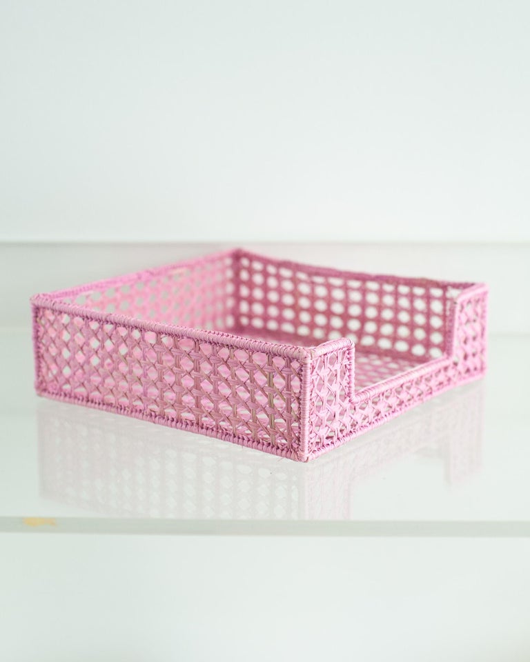 CONTEMPORARY WOVEN RATTAN NAPKIN HOLDER IN SOFT PINK