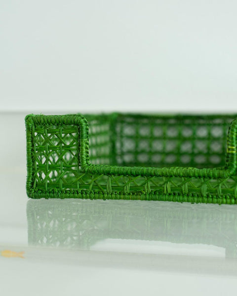 CONTEMPORARY WOVEN RATTAN NAPKIN HOLDER IN GREEN