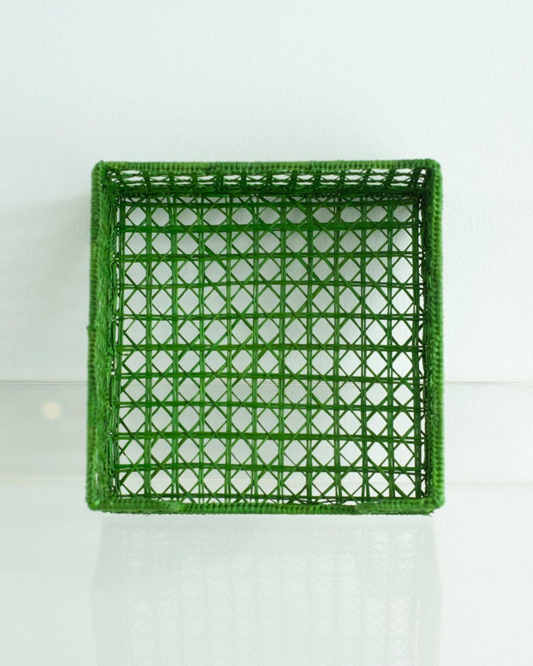 CONTEMPORARY WOVEN RATTAN NAPKIN HOLDER IN GREEN