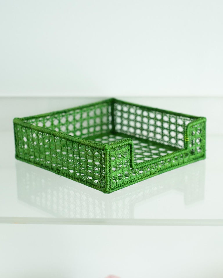CONTEMPORARY WOVEN RATTAN NAPKIN HOLDER IN GREEN