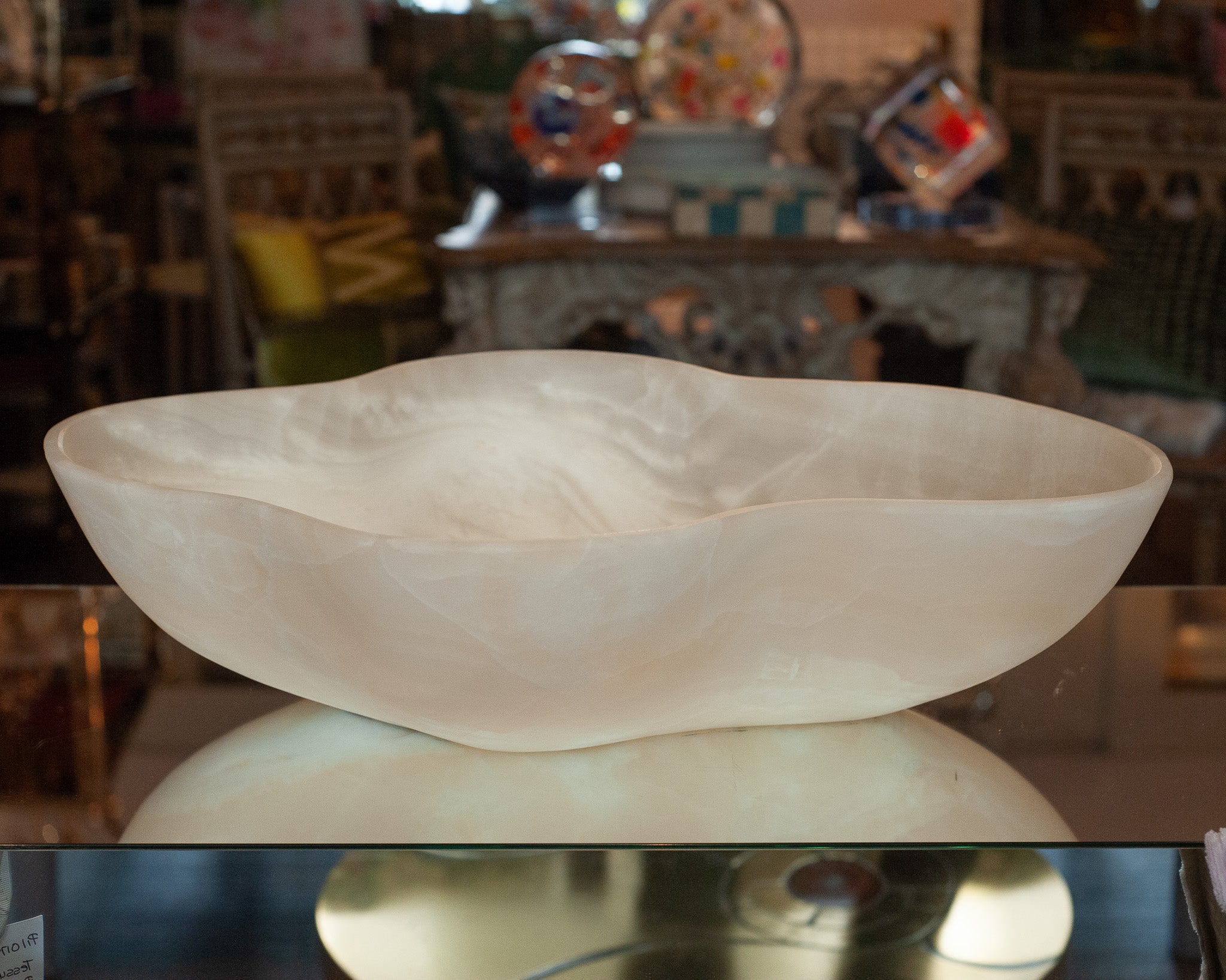 CONTEMPORARY GRAND SCALE HAND CARVED ONYX BOWL WITH HONED FINISH