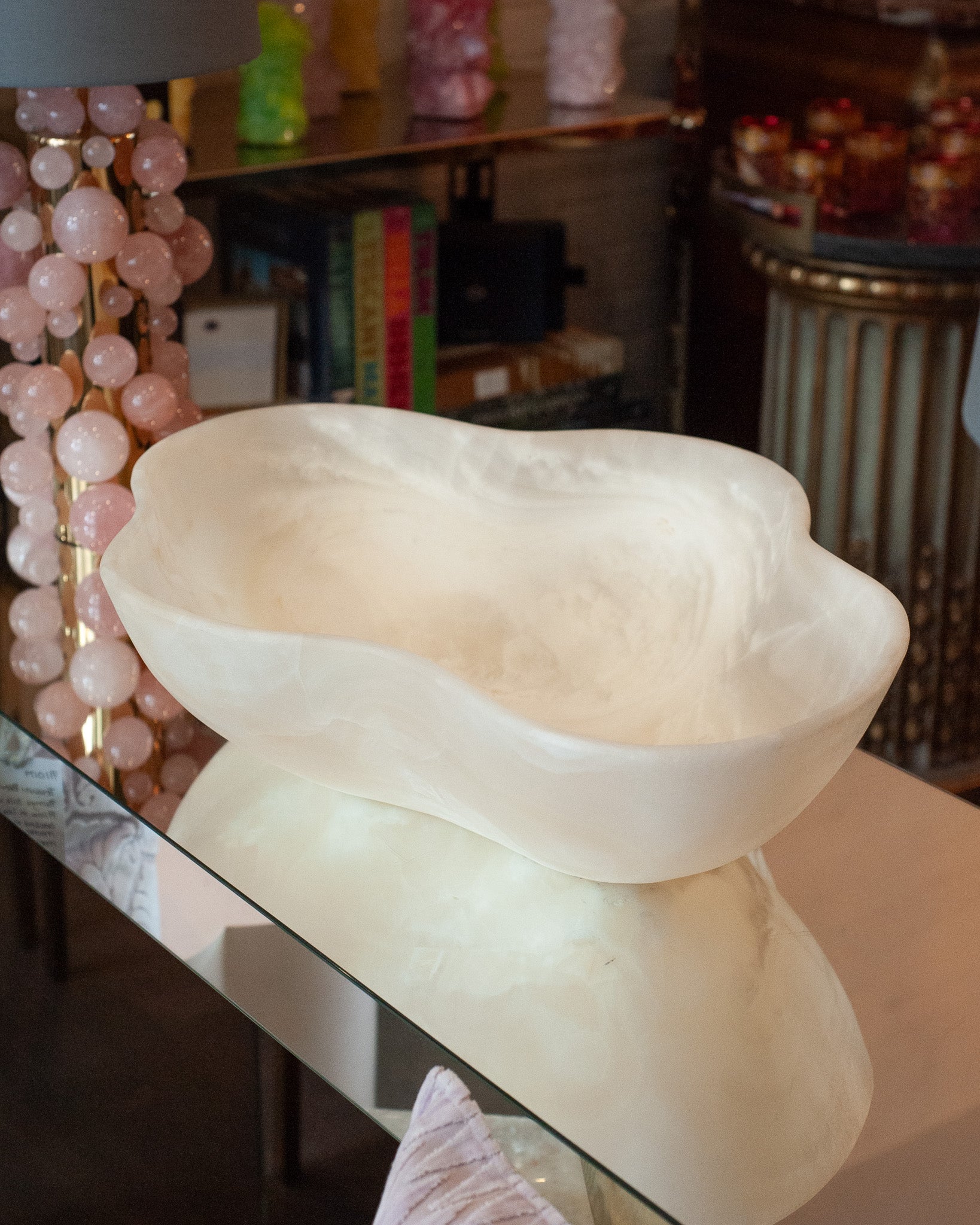 CONTEMPORARY GRAND SCALE HAND CARVED ONYX BOWL WITH HONED FINISH
