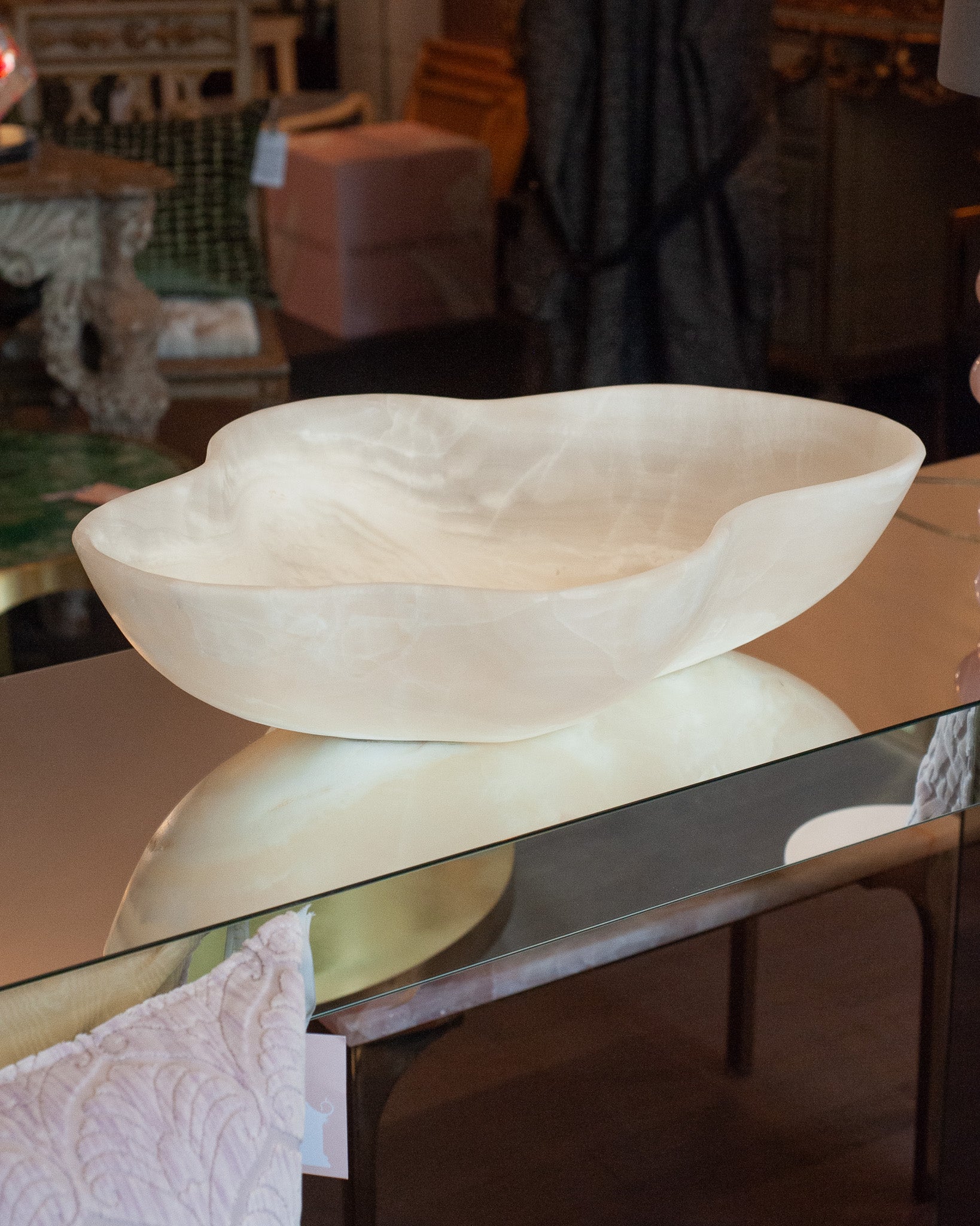 CONTEMPORARY GRAND SCALE HAND CARVED ONYX BOWL WITH HONED FINISH