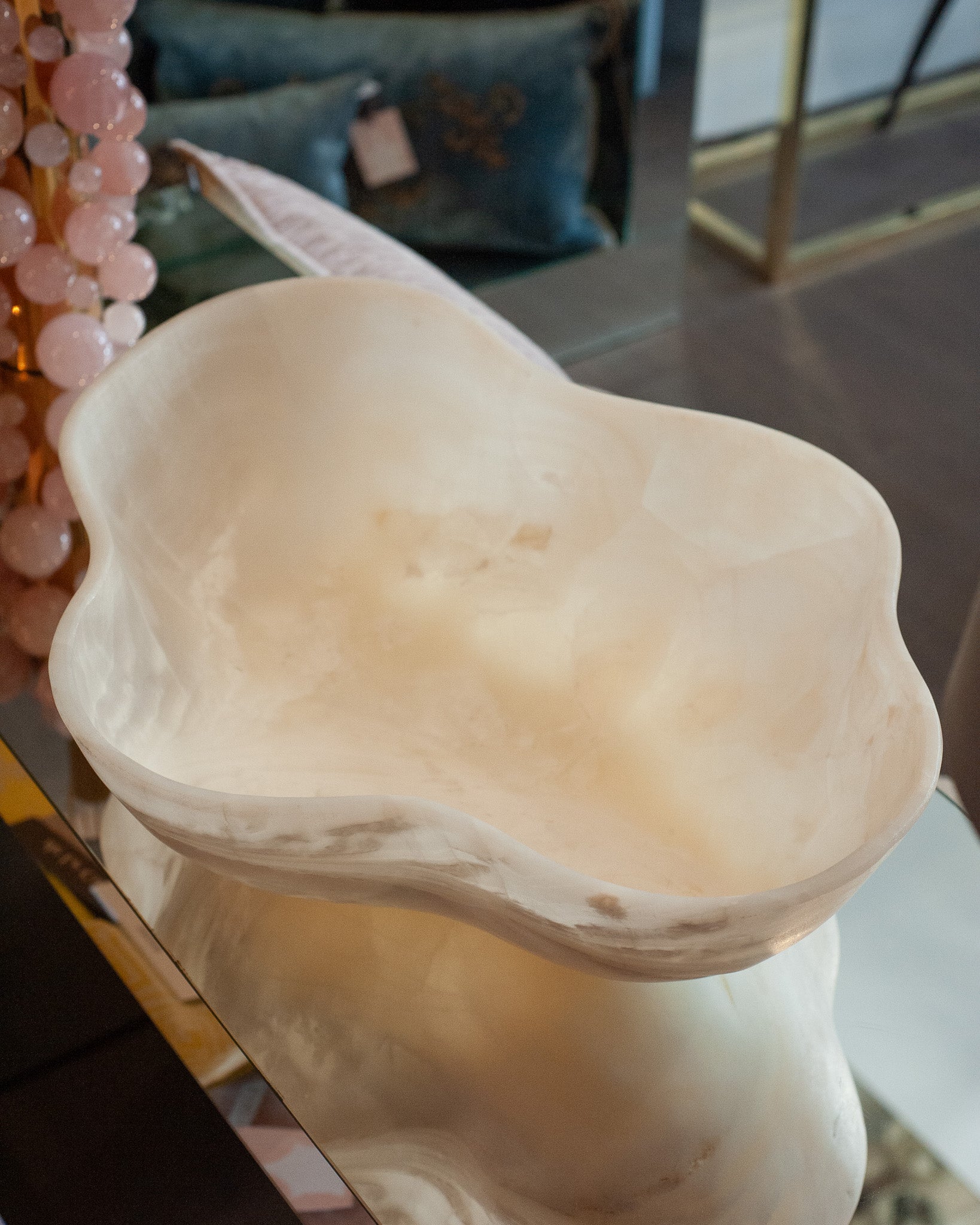 CONTEMPORARY GRAND SCALE HAND CARVED ONYX BOWL WITH HONED FINISH
