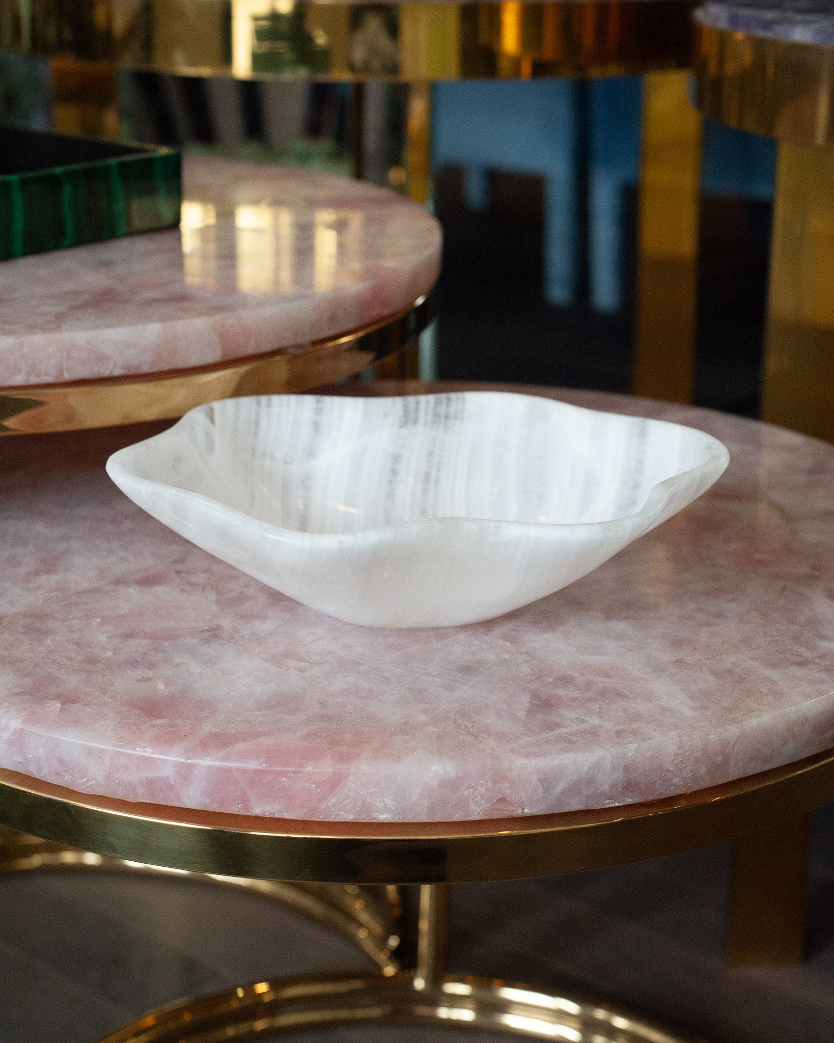 CONTEMPORARY SMALL FREEFORM HAND CARVED BANDED ONYX BOWL