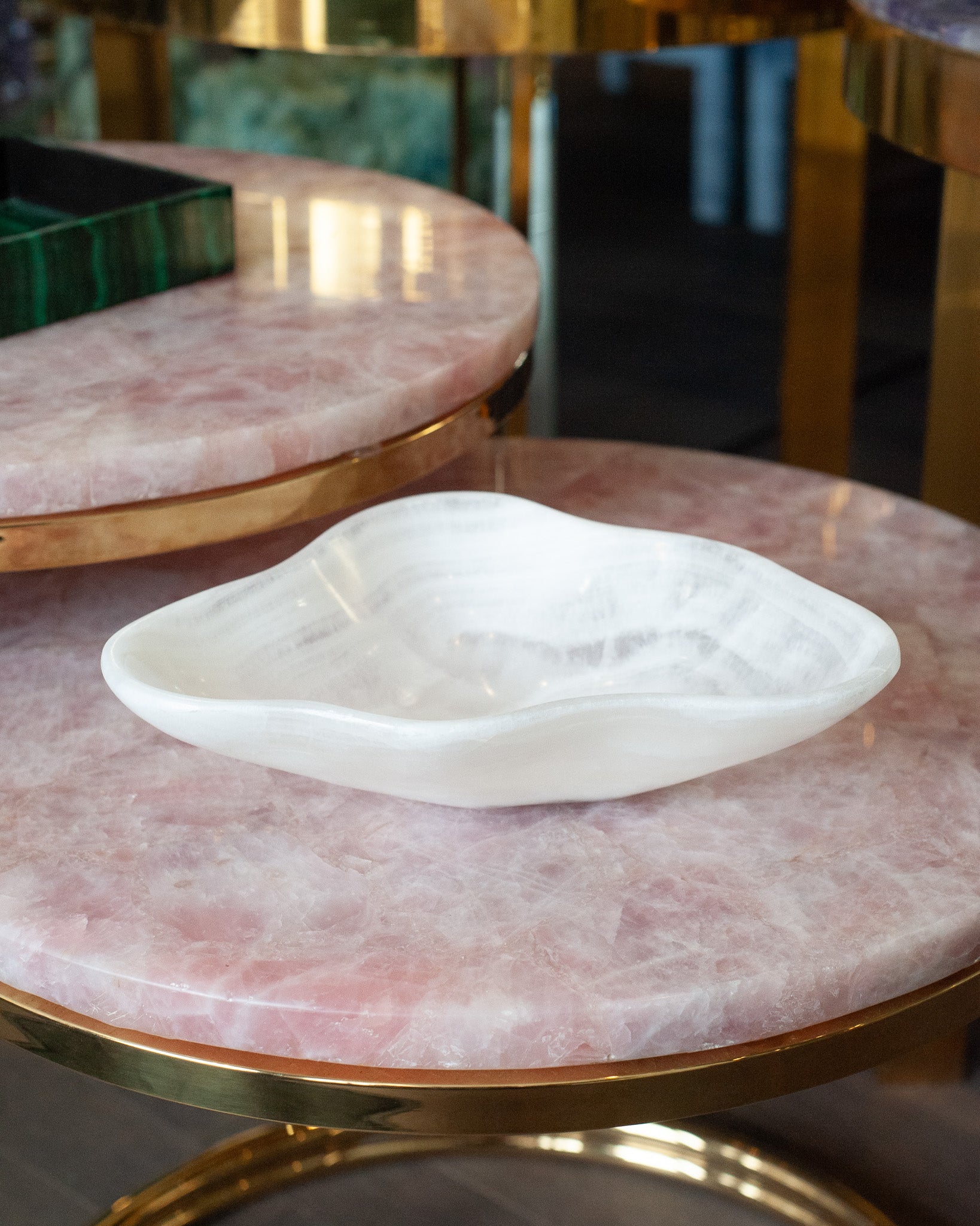CONTEMPORARY SMALL FREEFORM HAND CARVED BANDED ONYX BOWL